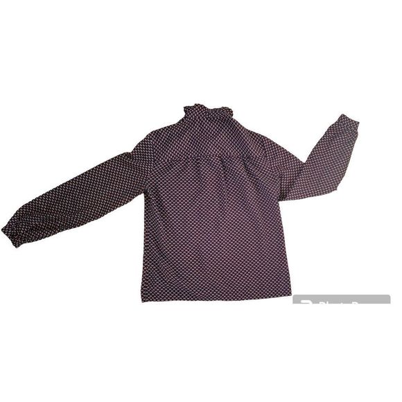 Vintg Late 70's Early 80's Button-Up Shirt Women's S Navy Geometric High Collar - Picture 3 of 7